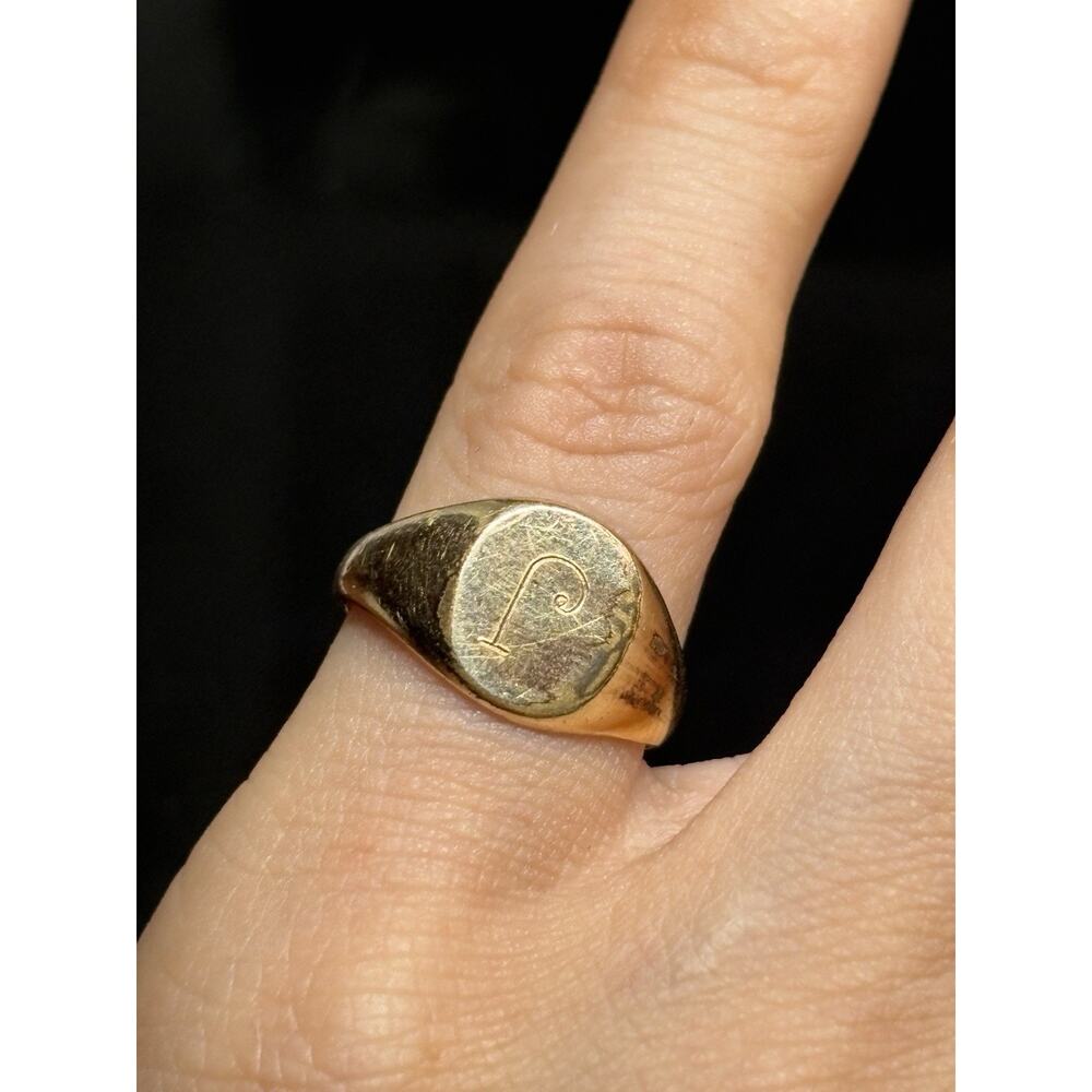10K Yellow Gold Filled Oval Signet Ring Engraved Initial J Size 3.5 For Child - Picture 7 of 8